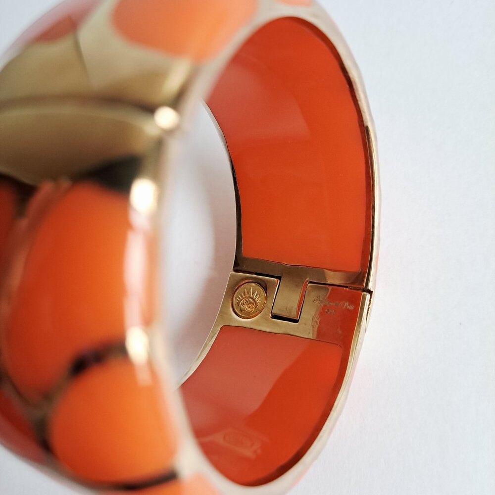 New Angelique De Paris 925 Gold Platted Coral Leopard Print Wide Bracelet - Picture 7 of 16
